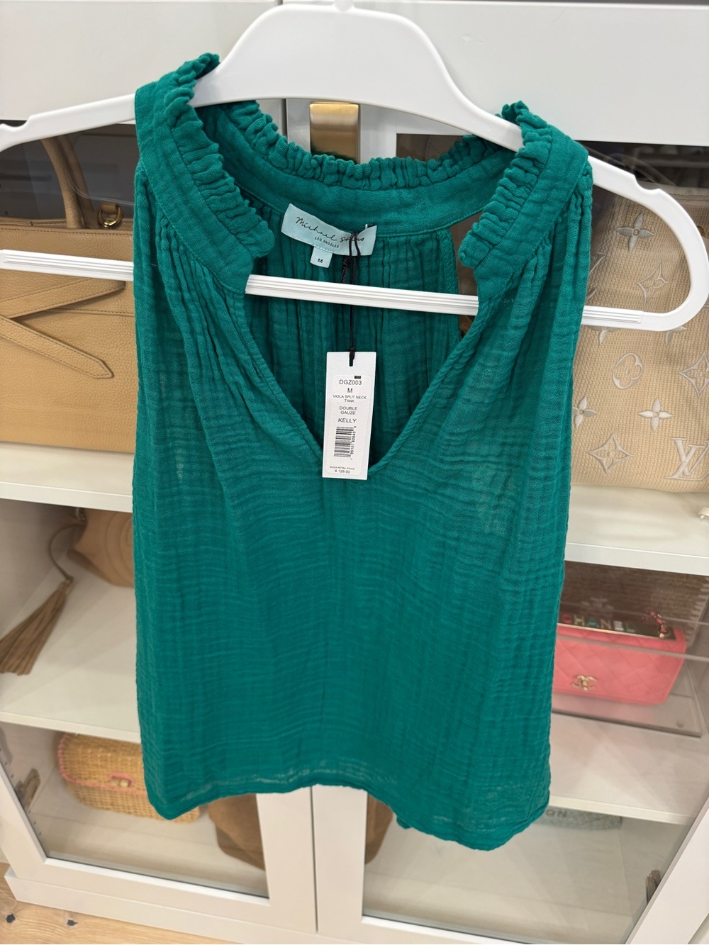 Michael Stars VIOLA Kelly Green gauze Sleeveless V-Neck Tank